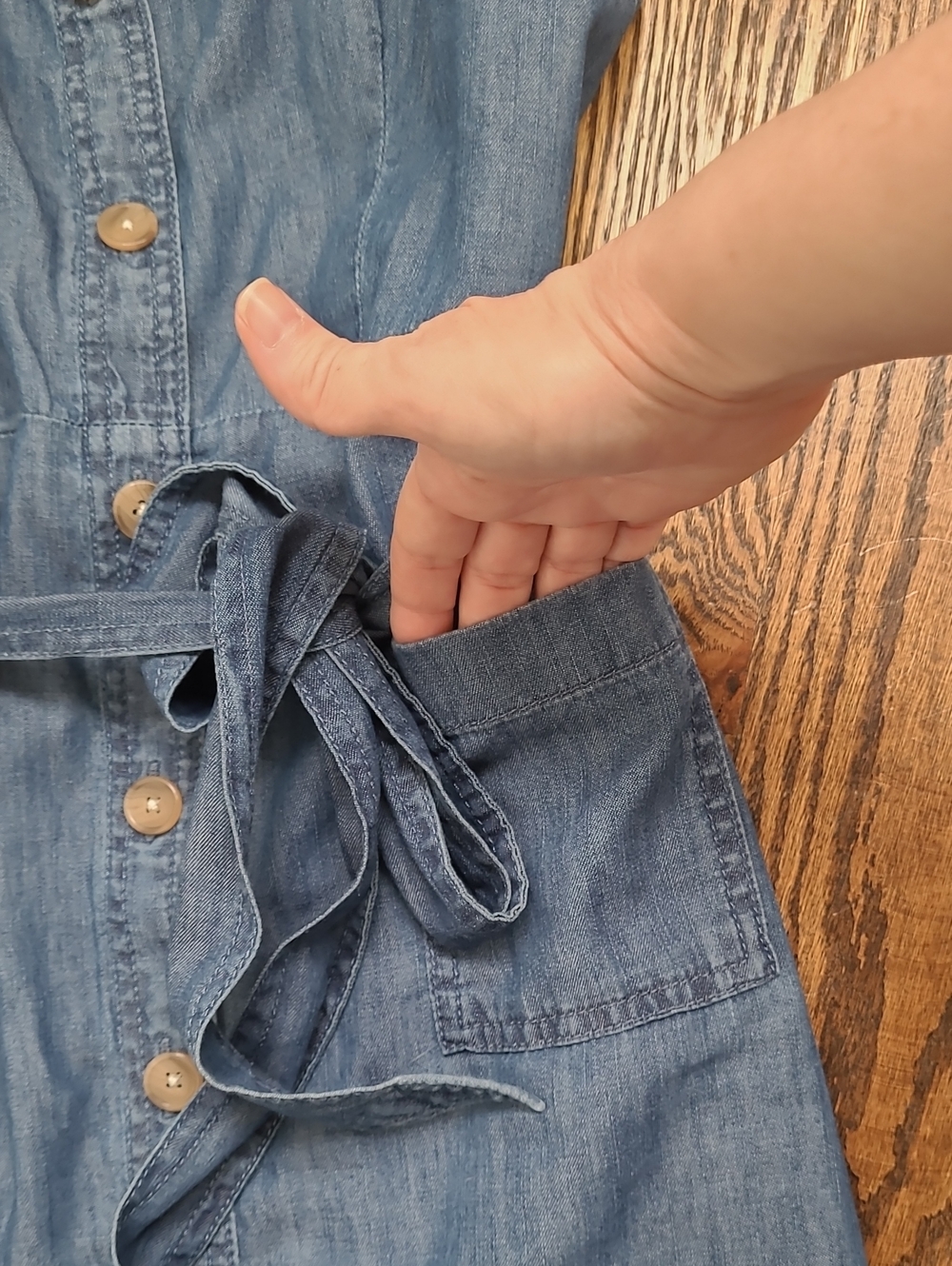 Talbots Cotton Denim Tie Waist Dress Size 4P - Picture 3 of 5